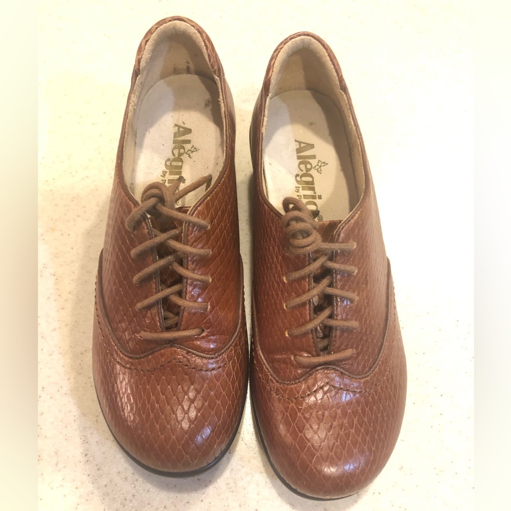 Alegria Etta lace up Brown Burnish Snake Oxford Clogs Leather Shoes